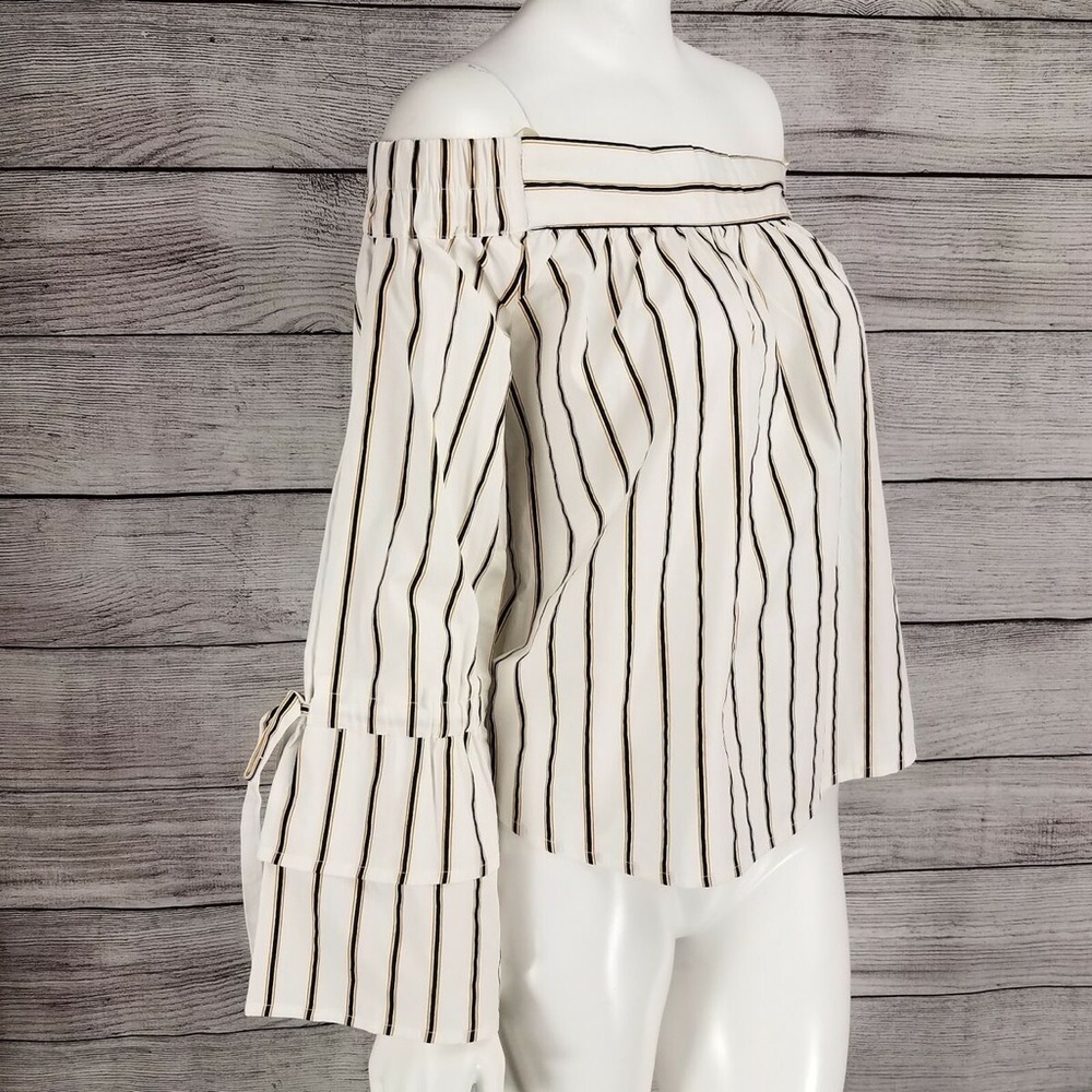 EAM Striped Off Shoulder Bell Sleeve Top